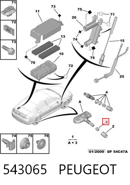  Sensor de pressão de ar nos pneus Citroen C-Elysee sedan (2013 - 2026) 