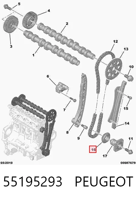 Engrenagem de cadeia da roda dentada de acionamento de cambota de motor Fiat Fiorino  225