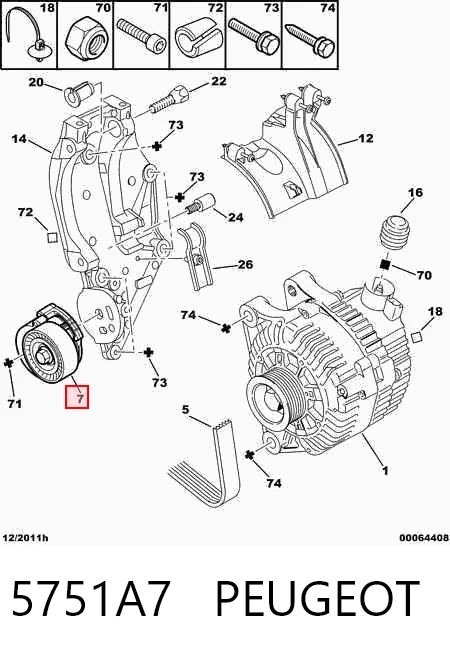 5751A7 Peugeot/Citroen Reguladora de tensão da correia de transmissão