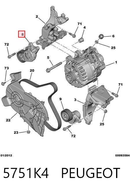 5751K4 Peugeot/Citroen Reguladora de tensão da correia de transmissão