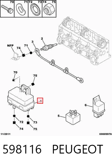598116 Peugeot/Citroen Relê das velas de incandescência