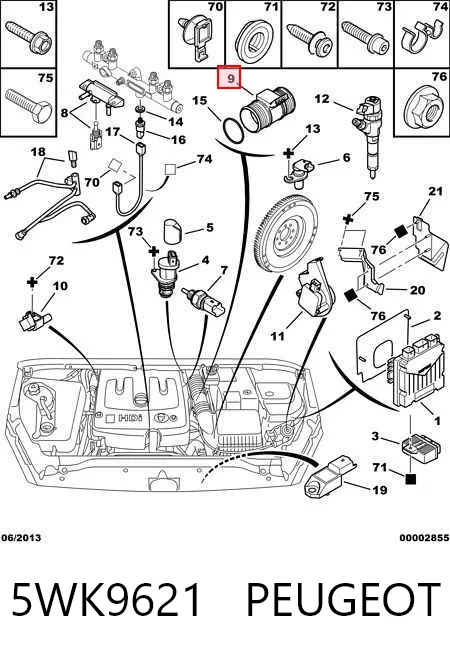 5WK9621 Peugeot/Citroen Sensor de fluxo (consumo) de ar, medidor de consumo M.A.F. - (Mass Airflow)