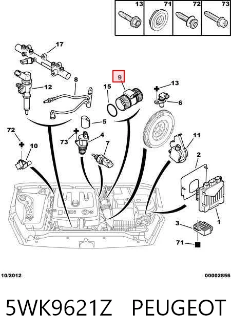 5WK9621Z Peugeot/Citroen Sensor de fluxo (consumo) de ar, medidor de consumo M.A.F. - (Mass Airflow)