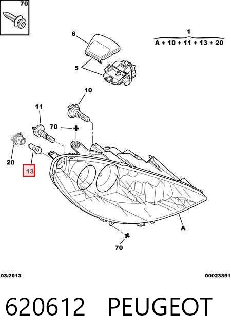 Luz direita para Peugeot 807 E