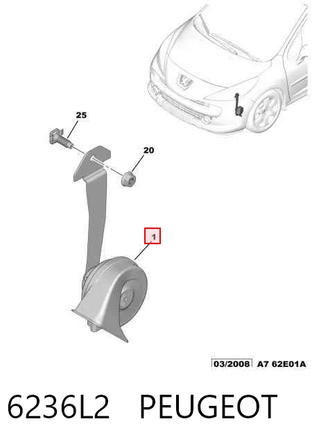 Sinal sonoro (cláxon) para Peugeot 207  WA, WC