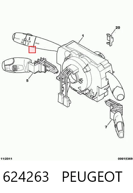 624263 Peugeot/Citroen Comutador instalado na coluna da direção, montado