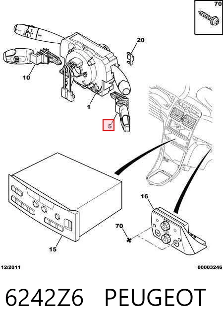 6242Z6 Peugeot/Citroen Comutador instalado na coluna da direção, de controlo do sistema de áudio