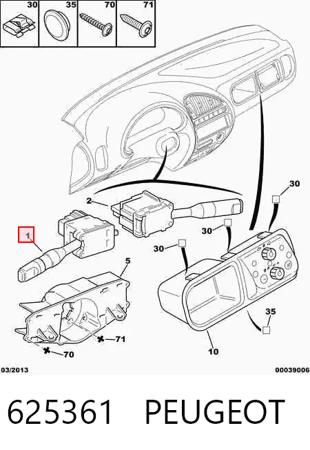 625361 Peugeot/Citroen Comutador esquerdo instalado na coluna da direção