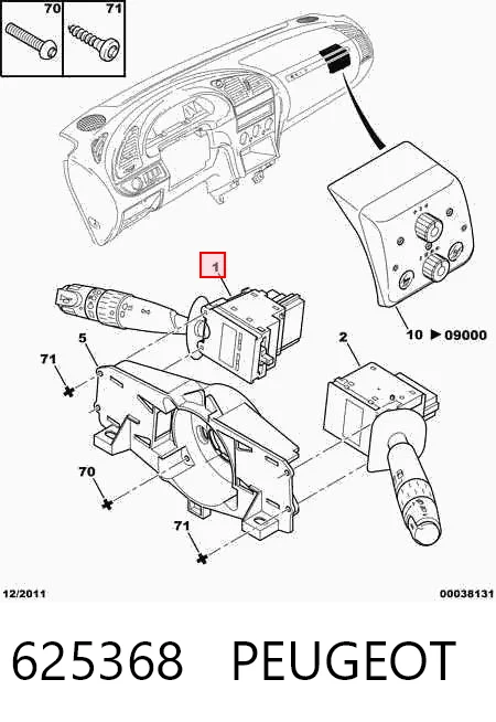 625368 Peugeot/Citroen Comutador esquerdo instalado na coluna da direção