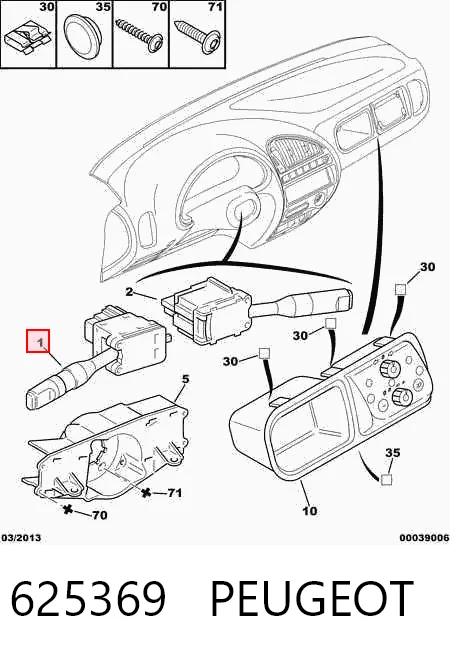 625369 Peugeot/Citroen Comutador esquerdo instalado na coluna da direção