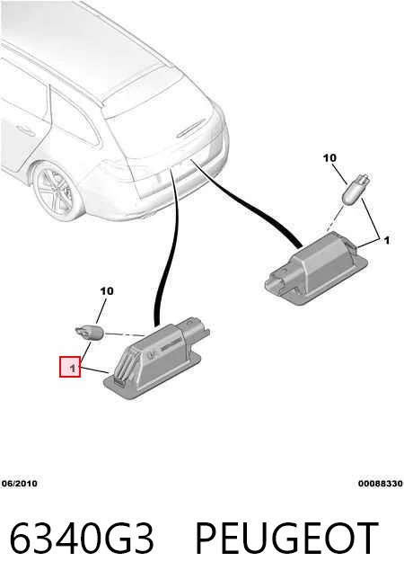 6340G3 Peugeot/Citroen Lanterna da luz de fundo de matrícula traseira