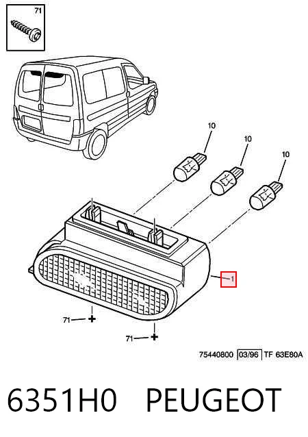  Sinal de parada traseiro adicional Peugeot Partner I monovolume (5F) (1996 - 2008) I