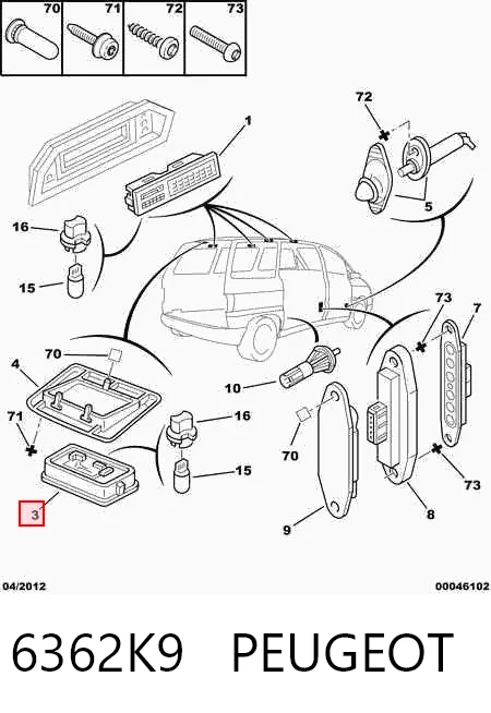 6362K9 Peugeot/Citroen Quebra-luz de iluminação de salão (de cabina)