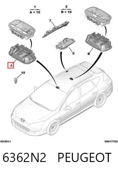 6362N2 Peugeot/Citroen Quebra-luz traseiro de iluminação de salão (de cabina)