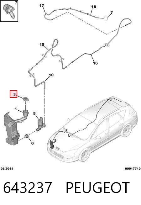Tampa de tanque de fluido para lavador para Peugeot 407 SW 6E