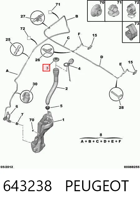 643238 Peugeot/Citroen Tampa de tanque de fluido para lavador