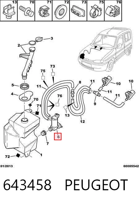 643458 Peugeot/Citroen Bomba de motor de fluido para lavador de vidro dianteiro