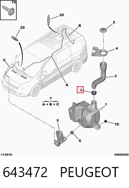 643472 Peugeot/Citroen Bucha de compressão de gargalo de tanque de fluido para lavador