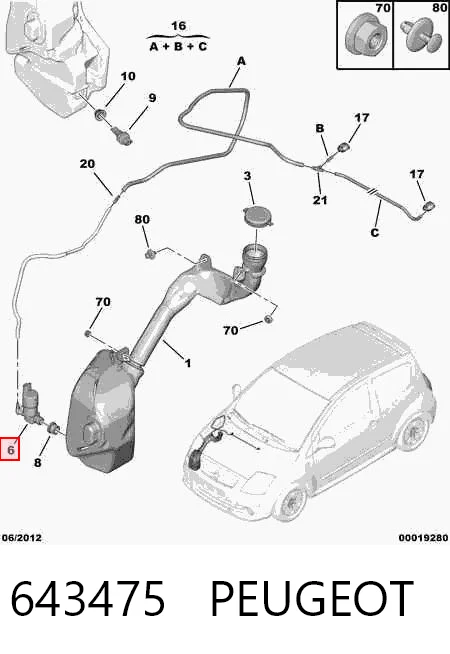 643475 Peugeot/Citroen Bomba de motor de fluido para lavador de vidro dianteiro