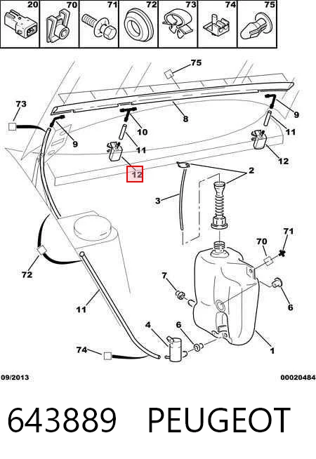643889 Peugeot/Citroen Injetor de fluido para lavador de pára-brisas