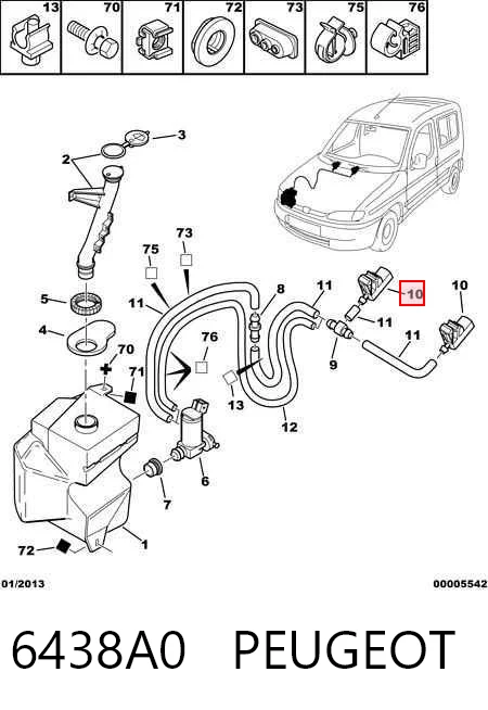 6438A0 Peugeot/Citroen Injetor de fluido para lavador de pára-brisas