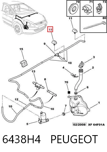 6438H4 Peugeot/Citroen Injetor de fluido para lavador de pára-brisas