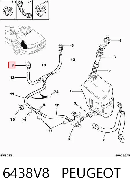 6438V8 Peugeot/Citroen Injetor de fluido para lavador de pára-brisas