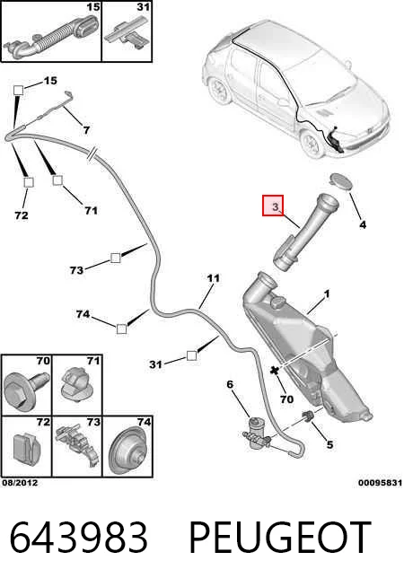 643983 Peugeot/Citroen Gargalo do tanque de fluido para lavador