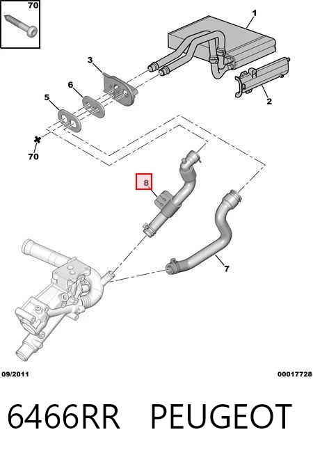 6466RR Peugeot/Citroen Mangueira do radiador de aquecedor (de forno), linha de combustível de retorno