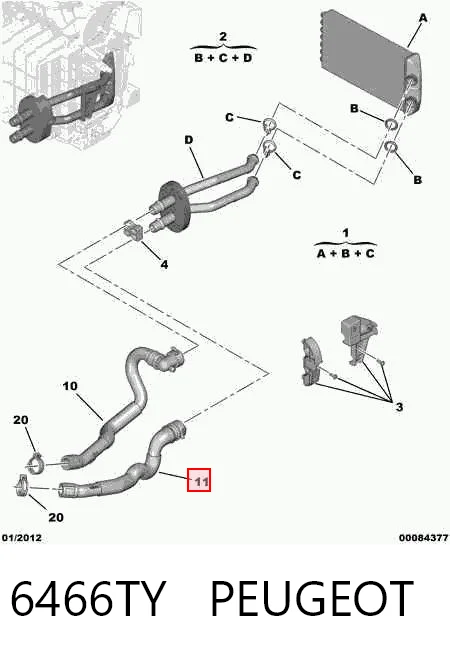 6466TY Peugeot/Citroen Mangueira do radiador de aquecedor (de forno), linha de combustível de retorno
