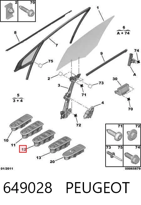 649028 Peugeot/Citroen Unidade de botões dianteira esquerda de controlo de elevador de vidro