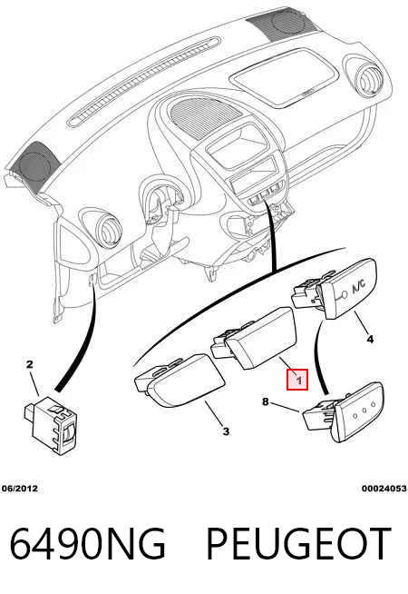 6490NG Peugeot/Citroen Botão de ativação do sinal de emergência
