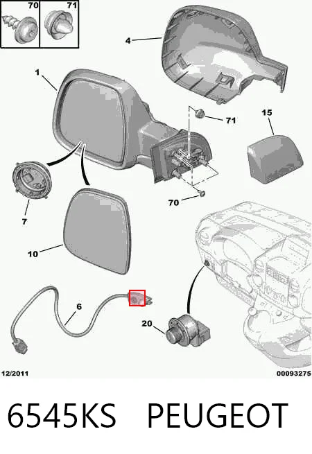 6545KS Peugeot/Citroen Botão de ativação de aquecimento dos espelhos de retrovisão