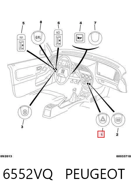 6552VQ Peugeot/Citroen Botão de ativação do sinal de emergência