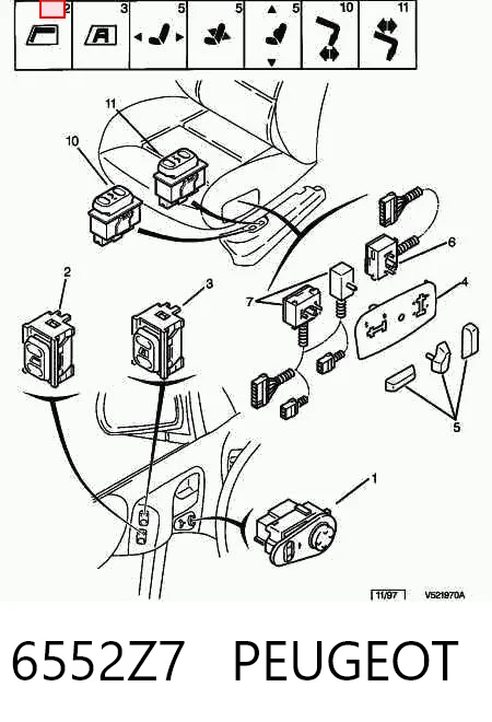 6552Z7 Peugeot/Citroen Botão traseiro de ativação de motor de acionamento de vidro