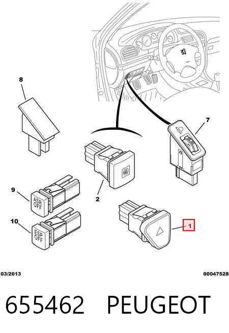 Botão de ativação do sinal de emergência Peugeot 607  9D, 9U ao melhor preço