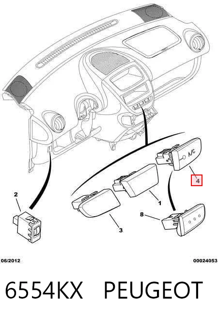 6554KX Peugeot/Citroen Botão de ativação de aparelho de ar condicionado