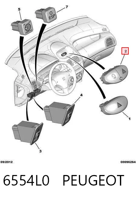 6554L0 Peugeot/Citroen Botão de ativação do sinal de emergência