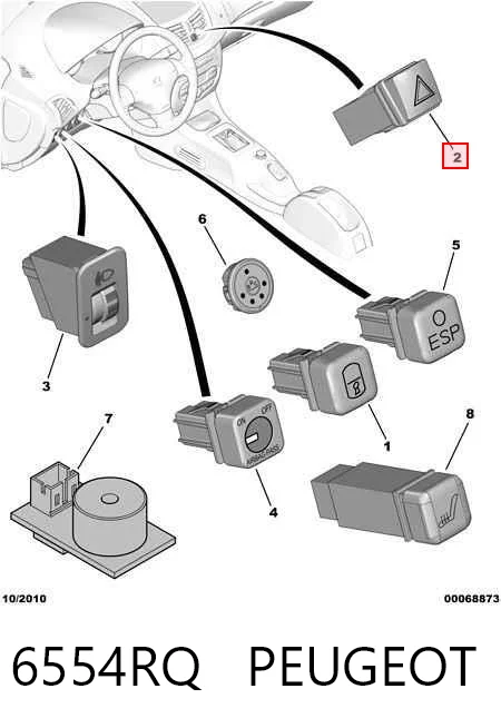 Botão de ativação do sinal de emergência para Peugeot 207 WA, WC