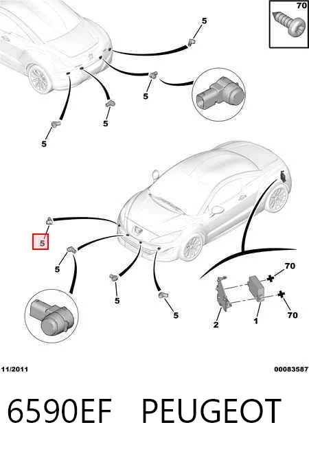 6590EF Peugeot/Citroen Sensor traseiro de sinalização de estacionamento (sensor de estacionamento)