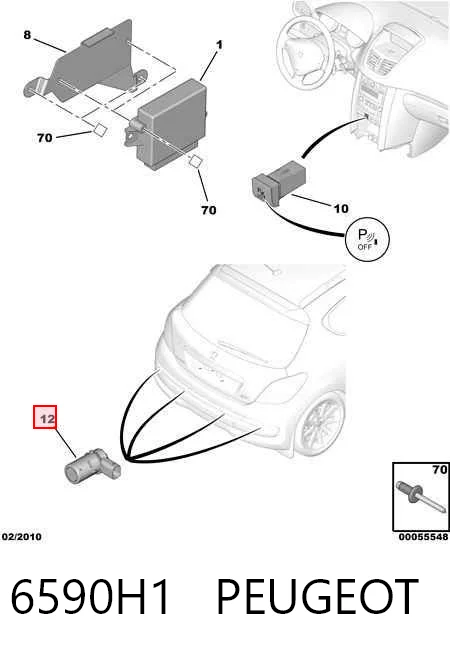 6590H1 Peugeot/Citroen Sensor traseiro de sinalização de estacionamento (sensor de estacionamento)