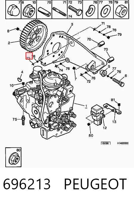 696213 Peugeot/Citroen Arruela do injetor superior