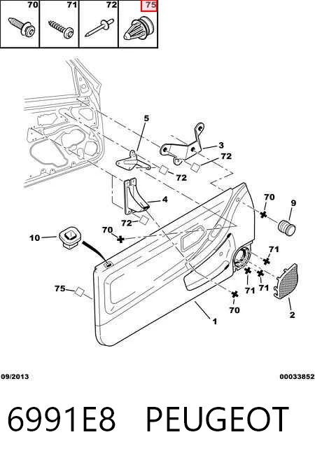 6991E8 Peugeot/Citroen Cápsula (prendedor) de fixação de revestimento da porta