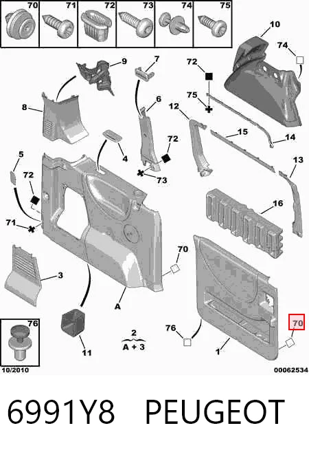 6991Y8 Peugeot/Citroen Cápsula (prendedor) de fixação de revestimento da porta