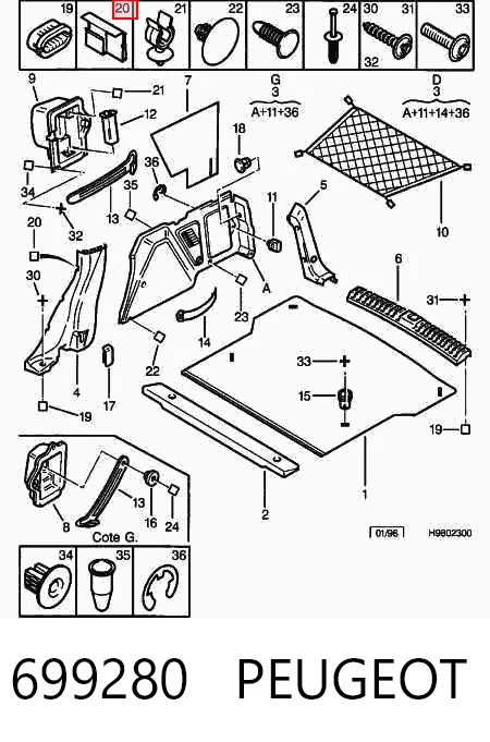 699280 Peugeot/Citroen Cápsula (prendedor) de revestimento de suporte de carroçaria