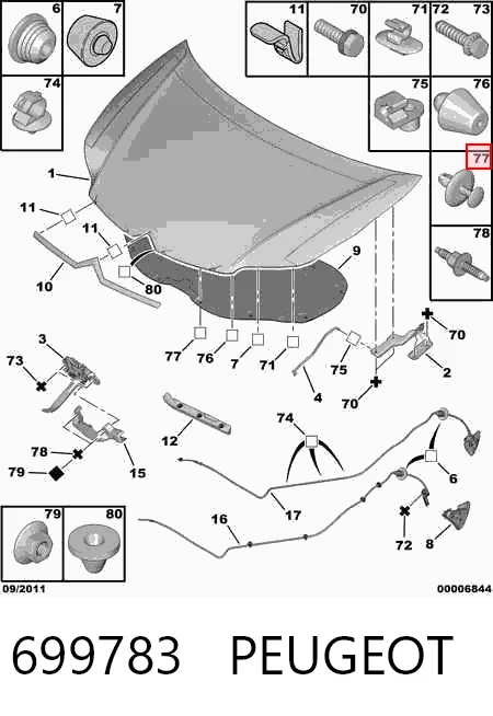 699783 Peugeot/Citroen Cápsula (prendedor) de isolador térmico da capota