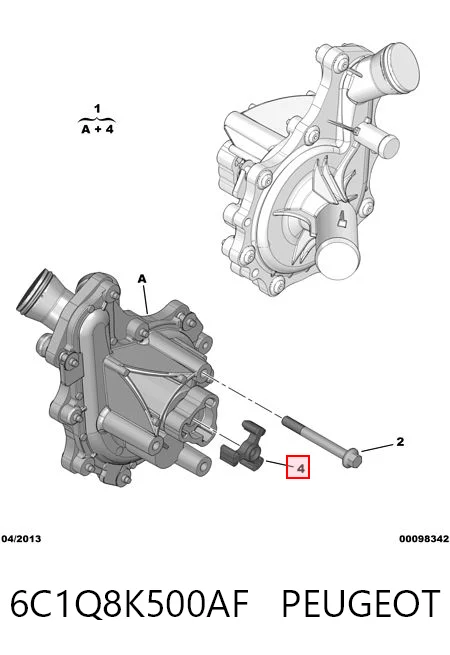 6C1Q8K500AF Peugeot/Citroen Bomba de água (bomba) de esfriamento, montada com caixa