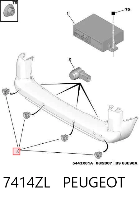 7414ZL Peugeot/Citroen Consola traseira de sensor de estacionamento, kit
