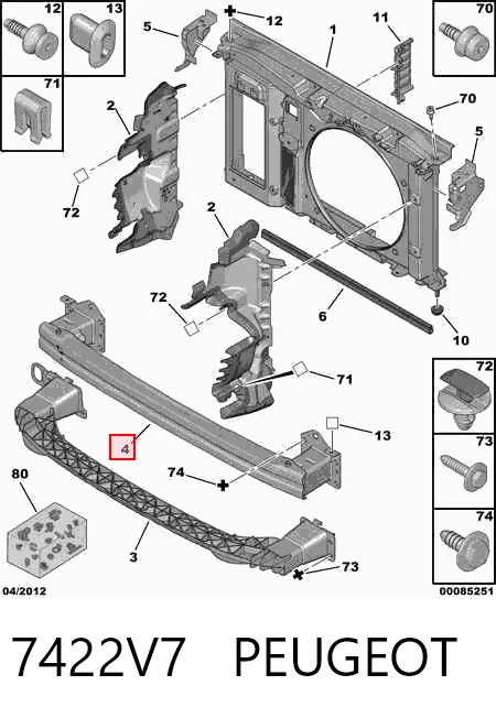  Reforçador do pára-choque dianteiro Peugeot 308 I hatchback (4A, 4C) (2007 - 2014) I