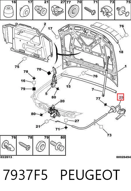 Cabo de abertura da capota Peugeot 406  8E, F ao melhor preço